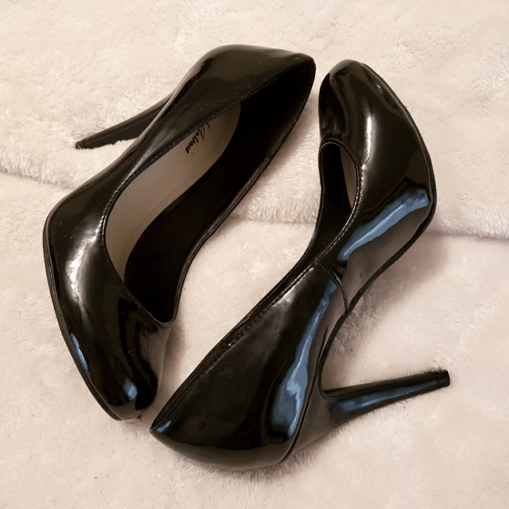 Black patent stilettos